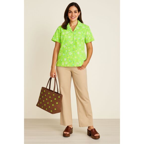 Vtg ALFRED DUNNER Floral Button Shirt Green 100% Cotton Size 14 Cottagecore - Picture 1 of 7